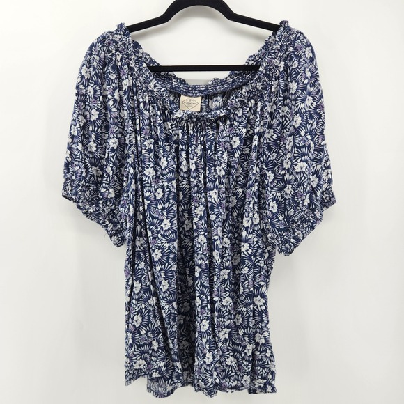 St John's Bay 2X Floral Print Smocked Off Shoulder Blouse Top Plus Size - Picture 1 of 5